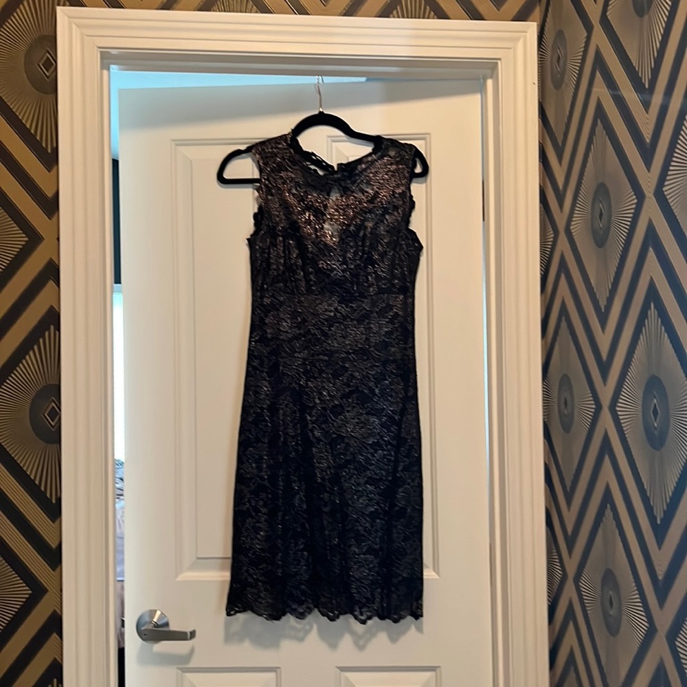 Black shimmer lace cocktail dress